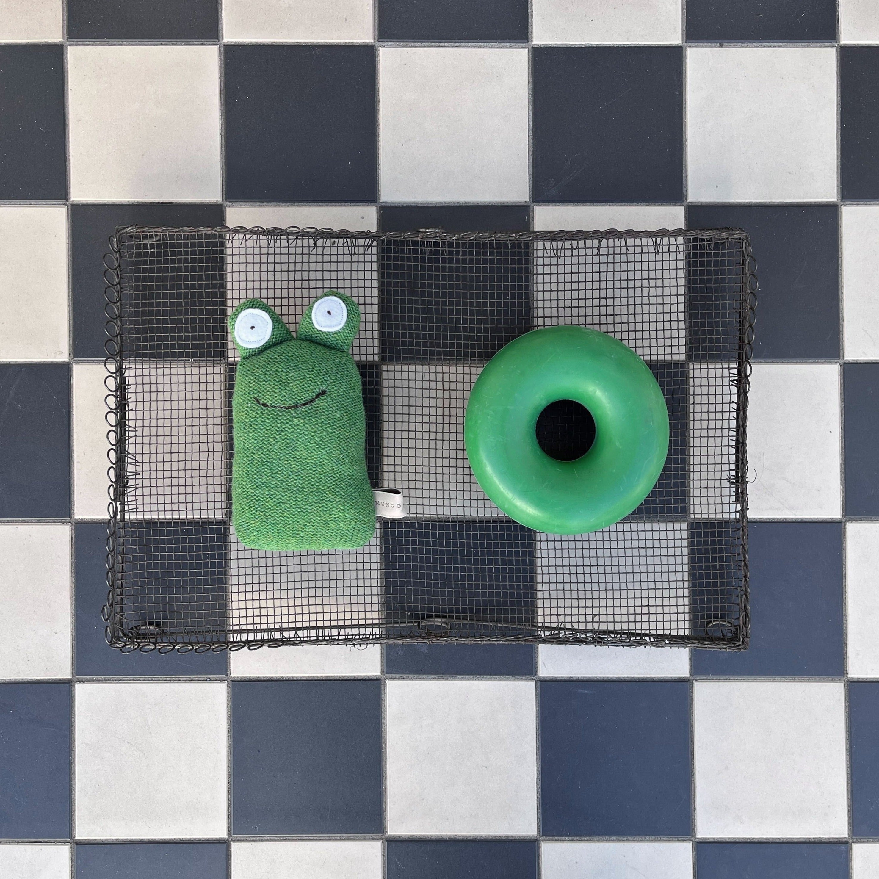 Rubber Doughnut Green & Knitted Frog Toy